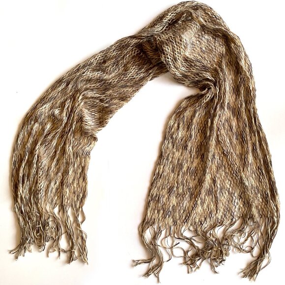 Missoni Style Scarf Beige Taupe Brown Design Loose Knit Women Designer Shawl - Picture 1 of 9